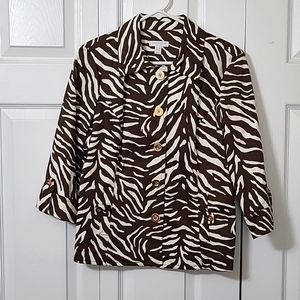 Charter Club Brown & White Zebra Design Blazer Jacket, Button-Up Closure, Pet/SM
